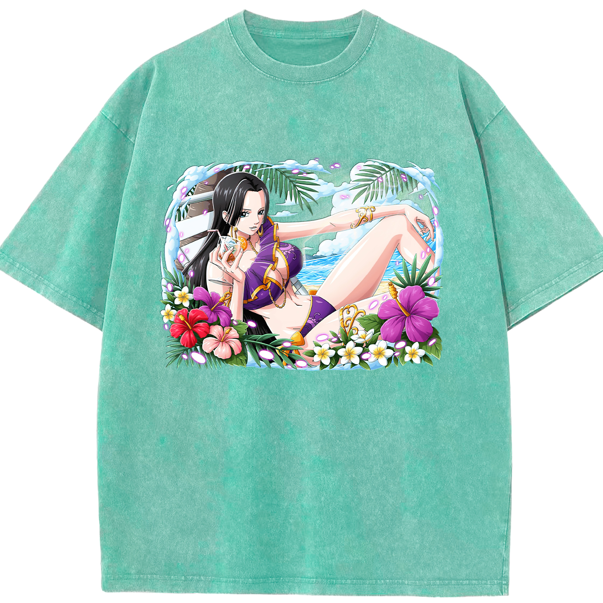 ワンピース ボア・ハンコック ONE PIECE Boa·Hancock 綿100% ヴィンテージ風 半袖Tシャツ（フロントプリント）